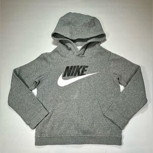 Boys Youth Nike Club Fleece Hoodie Sweatshirt Pullover Heather Grey Medium